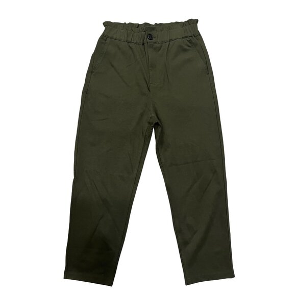 Zara Women’s Green Paperbag Pants Size M High Rise Straight Leg Work Casual - Picture 1 of 16
